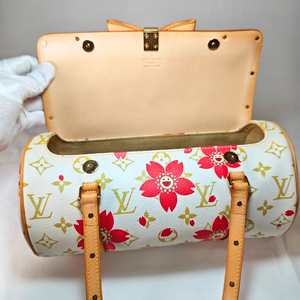 LOUIS VUITTON Papillon handbag Cherry Blossom Takashi Murakami Monogram Canvas White/Raspberry Pink Magnet type