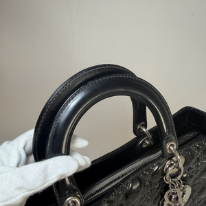 Lady Dior Patent Leather Black Quilted Large Handbag