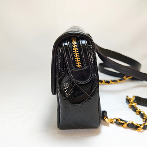 CHANEL Black Flap Backpack Patent Leather Gold CC Logo Hardware