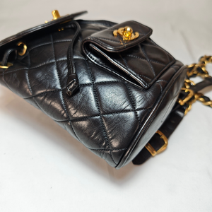CHANEL Matelassé Mini Duma Black Backpack with Serial Sticker & Authenticity Card