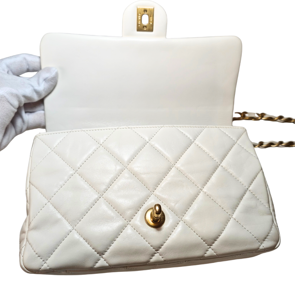 Load image into Gallery viewer, CHANEL Mini White Quilted Lambskin Leather Coin Charm Flap Bag
