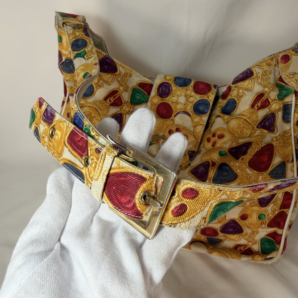 Load image into Gallery viewer, CHANEL Vintage Gripoix Large Canvas and Leather Shoulder Bag 1980s
