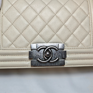 CHANEL Mini Boy White Caviar skin Flap Bag