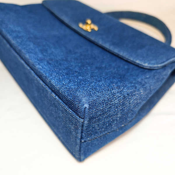 将图片加载到图库查看器，CHANEL 1997-1999 Blue Denim Kelly Handbag
