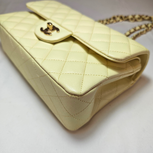 Load image into Gallery viewer, CHANEL Buttercream Yellow Caviar Small Classic Double Flap Bag
