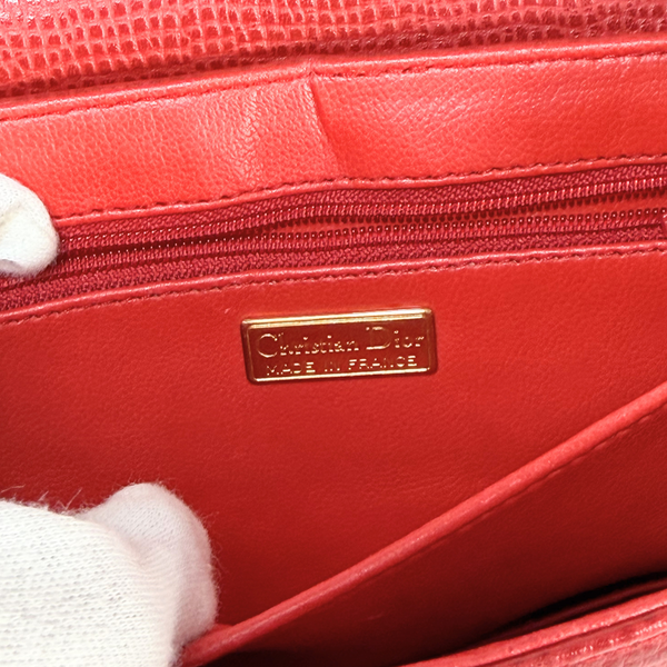 将图片加载到图库查看器，Dior CD Logo Red Leather Vintage Shoulder Bag
