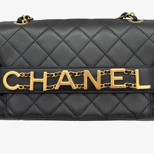 将图片加载到图库查看器，CHANEL Vintage Black Calfskin Enchained Flap Bag
