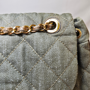 CHANEL Khaki / Brown Quilted Denim and Leather CC Backpack