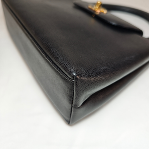 CHANEL Vintage Mini Kelly Black Caviarskin Leather Hand Bag