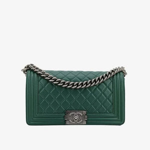 CHANEL Boy Green Lambskin Flap Bag