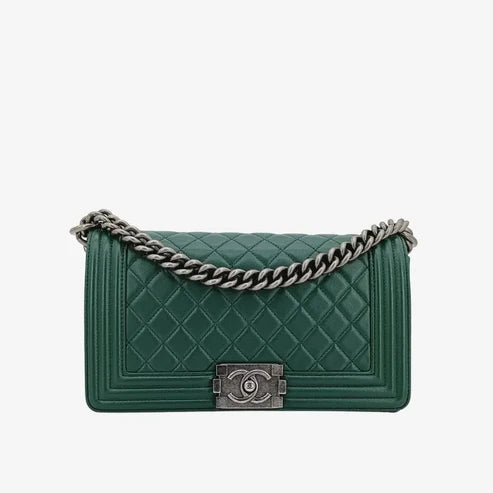 Load image into Gallery viewer, CHANEL Boy Green Lambskin Flap Bag
