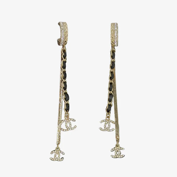 이미지를 갤러리 뷰어에 로드 , CHANEL Pale Gold Crystal Chain CC Long Drop Earrings
