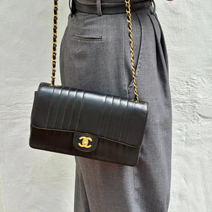 CHANEL Vintage Black Lambskin Vertical Flap Bag