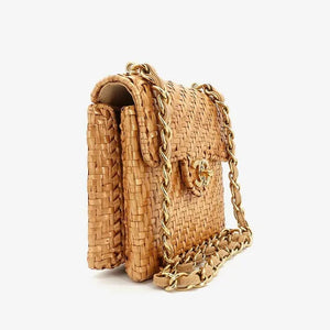 CHANEL Vintage Brown Rattan 17cm Mini Square Flap Bag