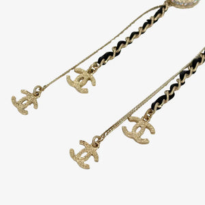 CHANEL Pale Gold Crystal Chain CC Long Drop Earrings