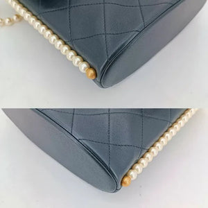 CHANEL Black Calfskin Imitation Pearls Flap Bag