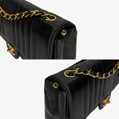 将图片加载到图库查看器，CHANEL Vintage Black Lambskin Vertical Flap Bag
