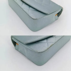 CHANEL Vintage Light Blue Satin Gold Chain 19cm Diana Flap Bag