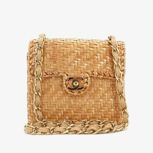 CHANEL Vintage Brown Rattan 17cm Mini Square Flap Bag
