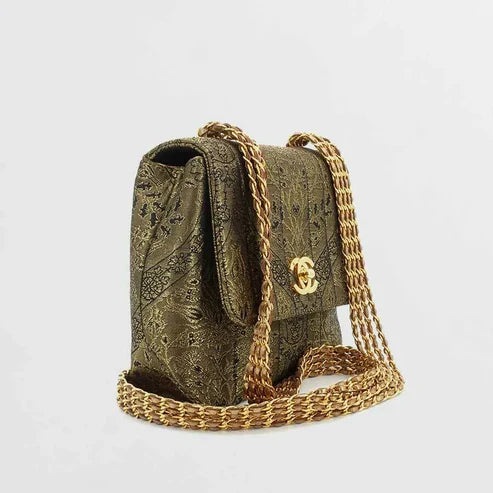 将图片加载到图库查看器，CHANEL Vintage Gold Nishijin Woven Flap Bag
