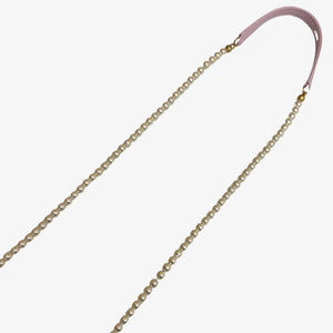 CHANEL Pink Calfskin Imitation Pearl Flap Card Holder With Chain