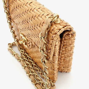 CHANEL Vintage Brown Rattan 17cm Mini Square Flap Bag