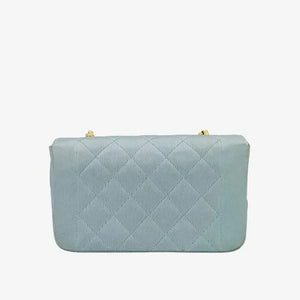 CHANEL Vintage Light Blue Satin Gold Chain 19cm Diana Flap Bag