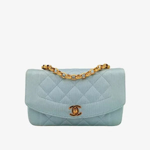 CHANEL Vintage Light Blue Satin Gold Chain 19cm Diana Flap Bag