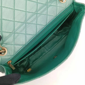 CHANEL Vintage Green Lambskin Crystal Embellished Flap Bag