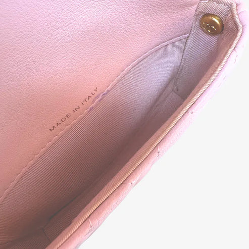 将图片加载到图库查看器，CHANEL Pink Calfskin Imitation Pearl Flap Card Holder With Chain
