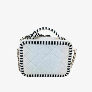 CHANEL Bicolor White/Black Caviar Leather Vanity Case Bag