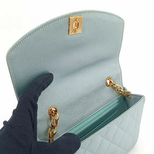 CHANEL Vintage Light Blue Satin Gold Chain 19cm Diana Flap Bag