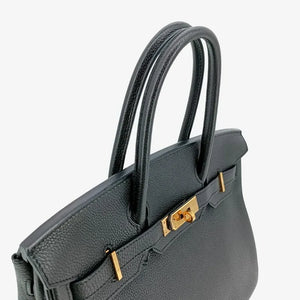 HERMES Birkin 30 Black Taurillon Clemence Leather Handbag
