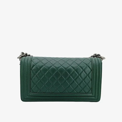 Load image into Gallery viewer, CHANEL Boy Green Lambskin Flap Bag
