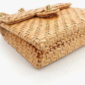 CHANEL Vintage Brown Rattan 17cm Mini Square Flap Bag