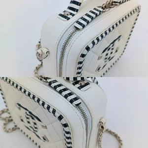 CHANEL Bicolor White/Black Caviar Leather Vanity Case Bag