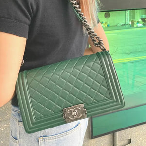 CHANEL Boy Green Lambskin Flap Bag