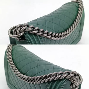 CHANEL Boy Green Lambskin Flap Bag