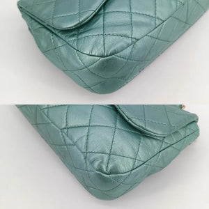 CHANEL Vintage Green Lambskin Crystal Embellished Flap Bag