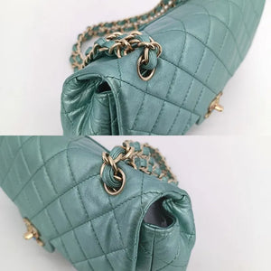 CHANEL Vintage Green Lambskin Crystal Embellished Flap Bag