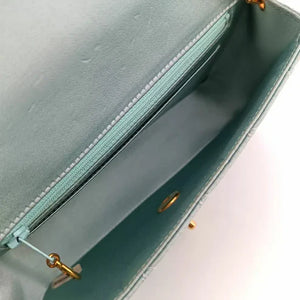 CHANEL Vintage Light Blue Satin Gold Chain 19cm Diana Flap Bag