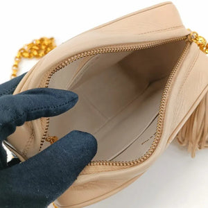 CHANEL Vintage Beige Lambskin Tassels Gold Chain Camera Bag