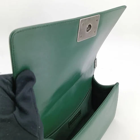 Load image into Gallery viewer, CHANEL Boy Green Lambskin Flap Bag
