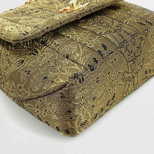 将图片加载到图库查看器，CHANEL Vintage Gold Nishijin Woven Flap Bag
