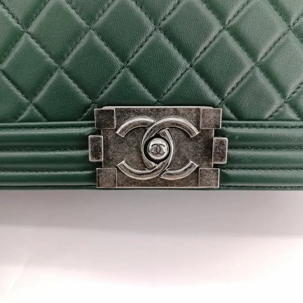Load image into Gallery viewer, CHANEL Boy Green Lambskin Flap Bag

