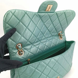 CHANEL Vintage Green Lambskin Crystal Embellished Flap Bag