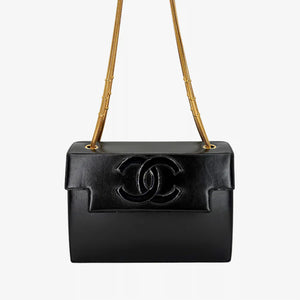 CHANEL Vintage Black Lambskin CC Patent Chain Flap Shoulder bag