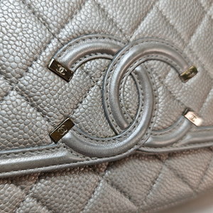 CHANEL CC Filigree Flap Chain Shoulder Bag Silver