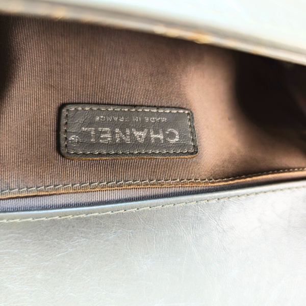 Load image into Gallery viewer, CHANEL Boy Top Handle Silver Lambskin Flap Bag
