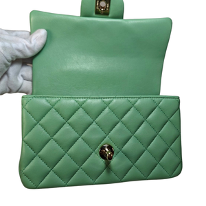 CHANEL Matelasse Top Handle Mini Flap Bag Light Green AS2431
